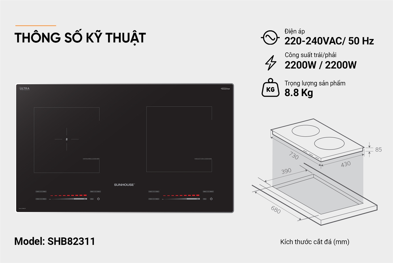 Bếp từ hồng ngoại Sunhouse SHB82311