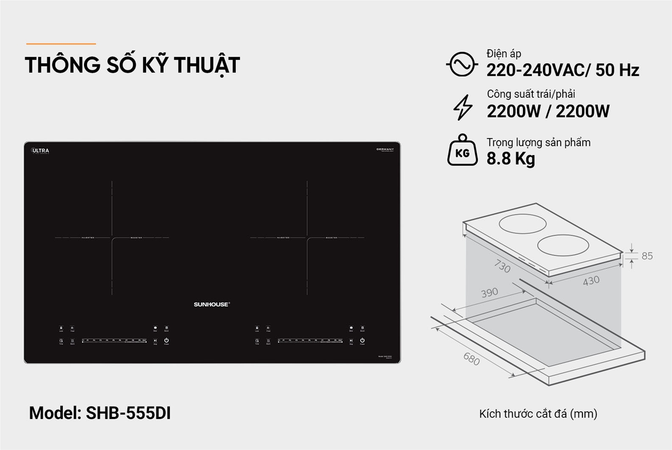 Bếp từ đôi Sunhouse SHB555DI