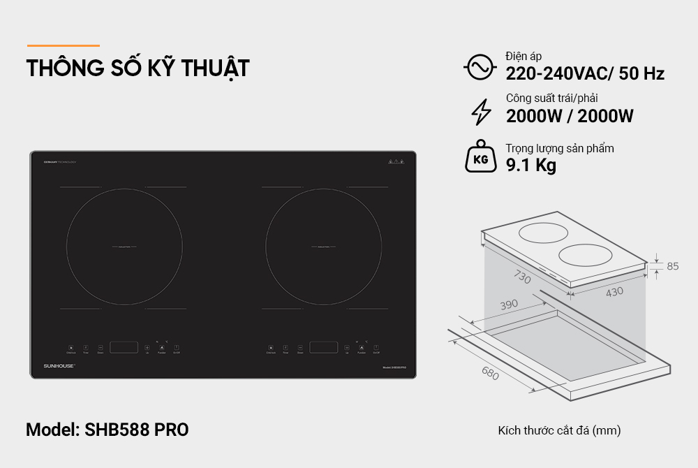 BẾP ĐÔI ĐIỆN TỪ SUNHOUSE SHB588 PRO