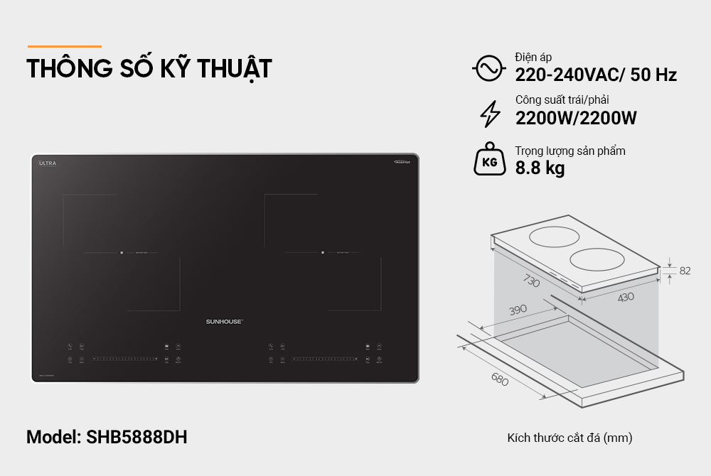 BẾP ĐÔI ĐIỆN TỪ SUNHOUSE SHB5888DH